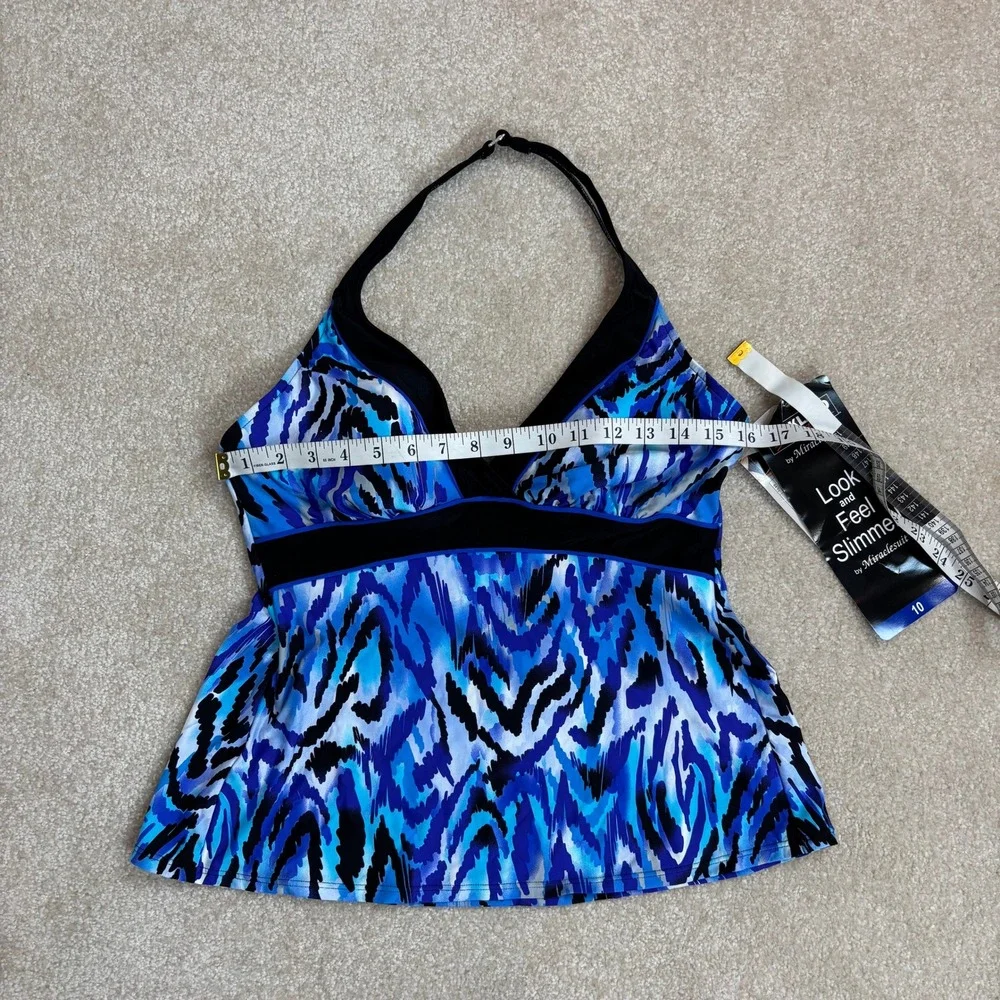 Kirkland Signature Miraclesuit Swim Tankini Top Blue Black Print Size 10‎ NWT